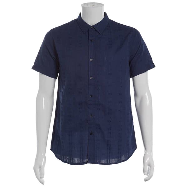 Mens Visitor Textured Cotton Button Down Shirt - Navy - image 