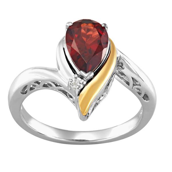 Gemstone Classics&#40;tm&#41; Garnet & Topaz 10kt. Sterling Silver Pear Ring - image 
