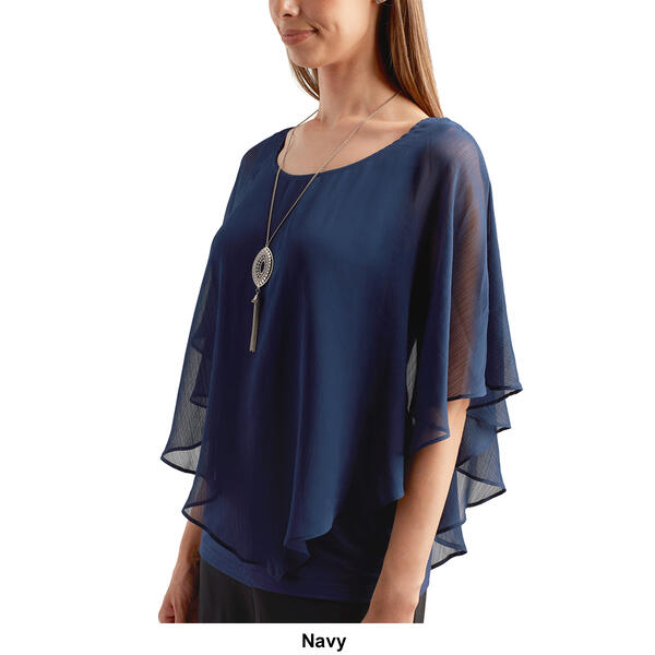 Plus Size  AGB Solid Chiffon Popover Blouse with Necklace