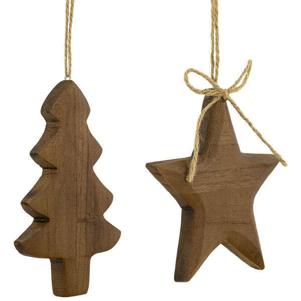 Northlight Tree & Star Wooden Christmas Ornaments - Set of 2