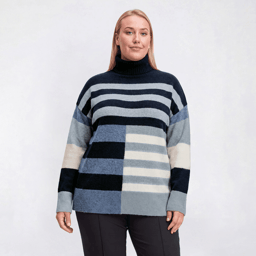 Plus Size Preswick & Moore® Stripe Tunic Turtle Neck Sweater