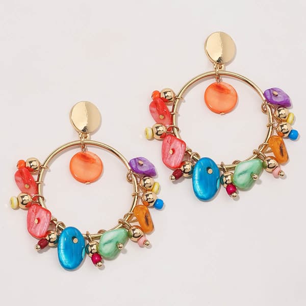 Ashley Cooper(tm) Gold-Tone Multi Color Shell Chip Gold Earrings - image 