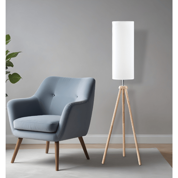 HomeRoots 58" Natural Wood Look Tripod Floor Lamp With White Sha - image 