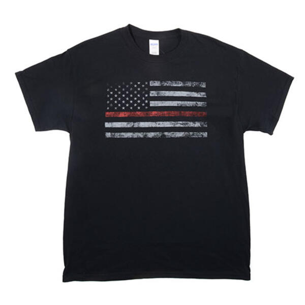 Mens Patriotic Short Sleeve Thin Red Line Fire Graphic T-Shirt - image 