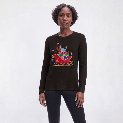 Womens Hasting & Smith Long Sleeve Christmas Present Hacci Tee