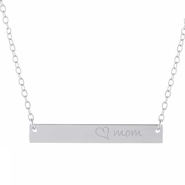 Sterling Silver High Polished Mom with Heart Bar Necklace - image 