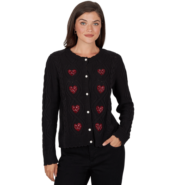 Petite Ruby Rd. Mysterious Romance Rhinestone Heart Cardigan