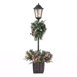 Puleo International 4ft. Pre-Lit Artificial Pine Lamp Post