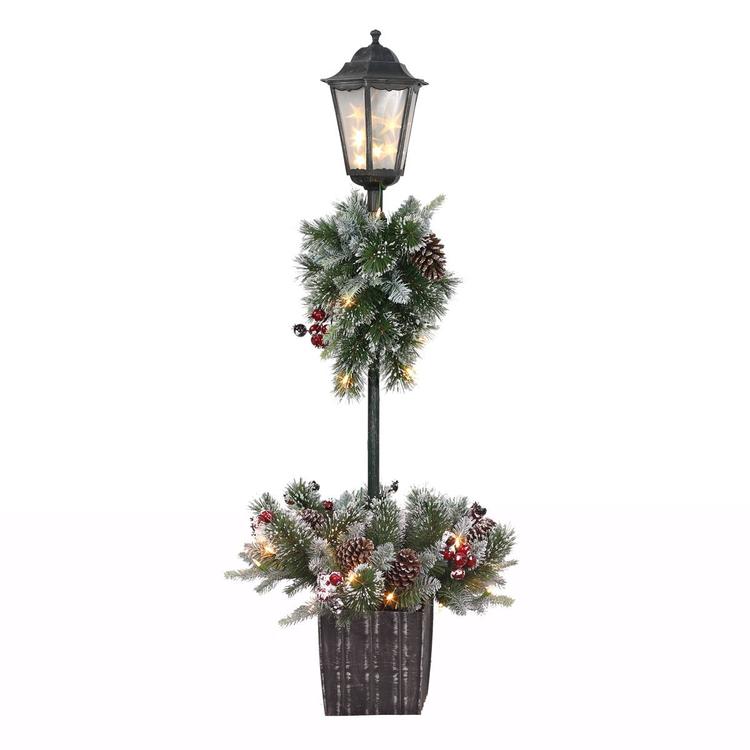 Puleo International 4ft. Pre-Lit Artificial Pine Lamp Post