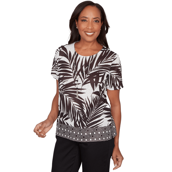 Womens Alfred Dunner Detail Driven Tropical Leaf Blouse