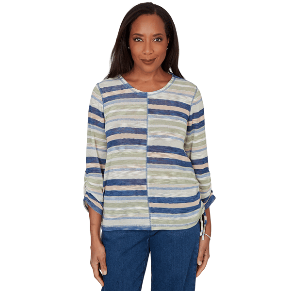 Petite Alfred Dunner Indigo Girls Splice Stripe Sweater - image 