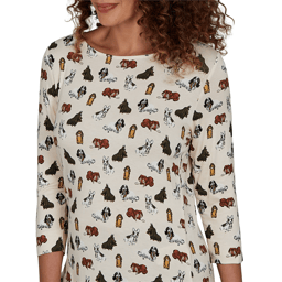 Petite Emaline Key Items 3/4 Sleeve Boat Neck All Over Dog Tee