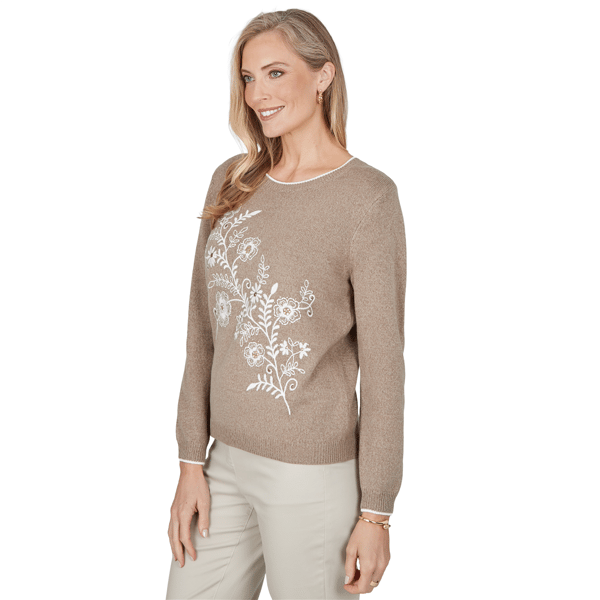 Petite Alfred Dunner Sunset Ridge Floral Embroidered Sweater