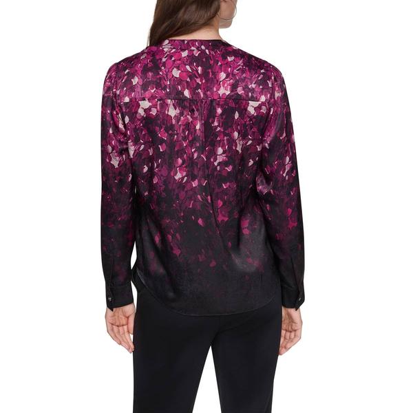 Womens DKNY Long Sleeve Falling Petals Button Front Blouse