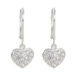 Silver Plate Cubic Zirconia Heart Dangle Earrings