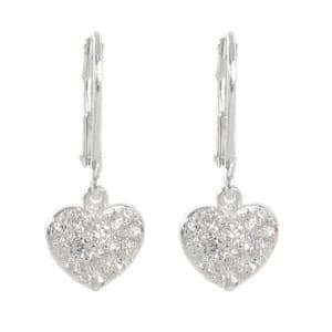 Silver Plate Cubic Zirconia Heart Dangle Earrings