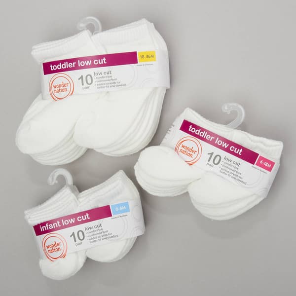 Baby Unisex &#40;NB-36M&#41; Wonder Nation&#40;tm&#41; 10pk. Low Cut White Socks - image 
