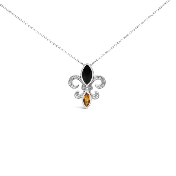 Haus of Brilliance Sterling Silver Onyx & Citrine Pendant