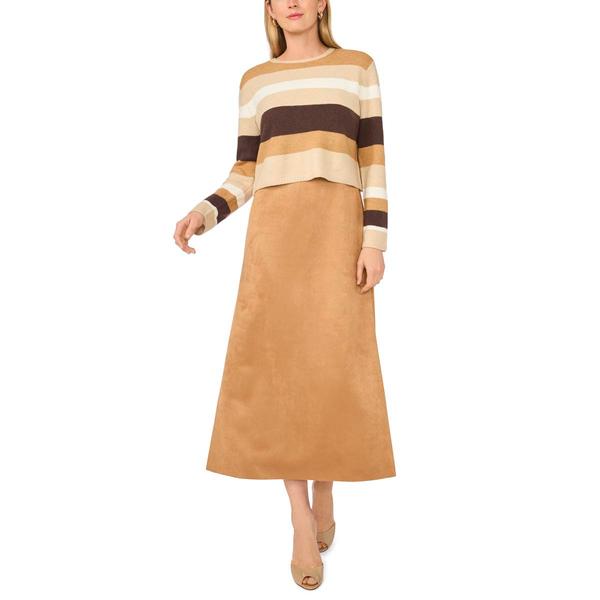 Womens MSK Long Sleeve Stripe Sweater Two Piece Midi Dress - image 