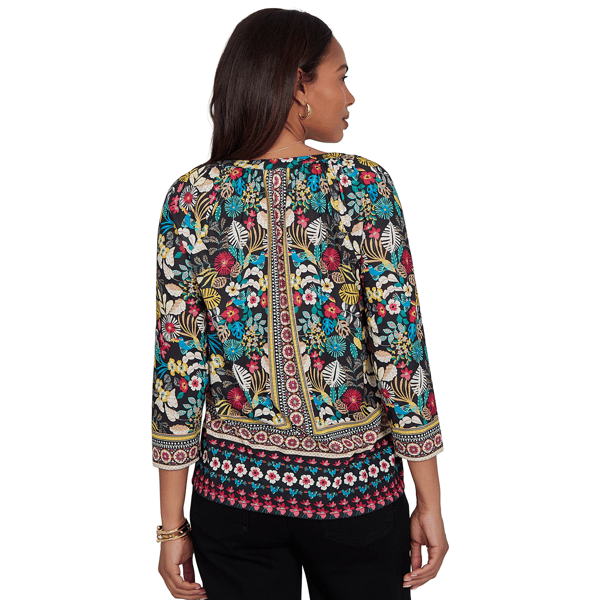 Womens Ruby Rd. Tropical Noir 3/4 Sleeve Paradise Tropic Blouse