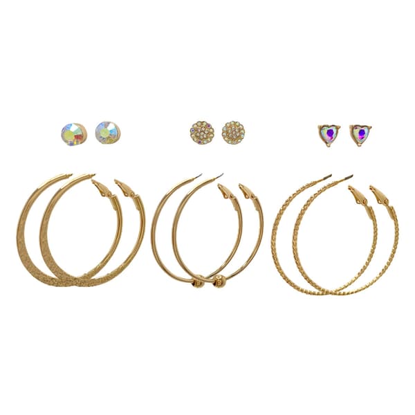 Ashley 6pr. Gold-Tone AB Crystal Stone & Hoops Earrings Set - image 