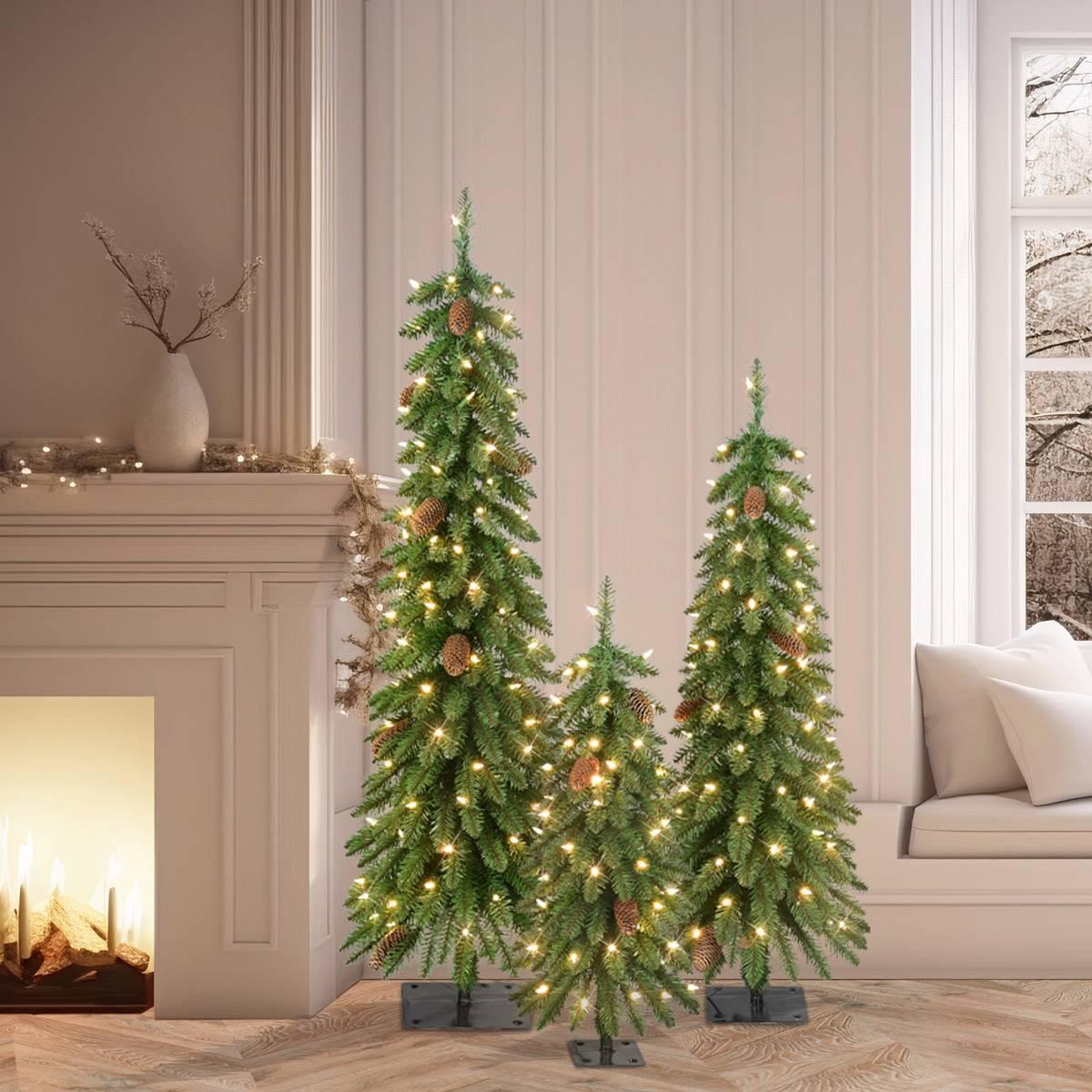 Puleo International Pre-Lit Christmas Alpine Trees - Set of 3
