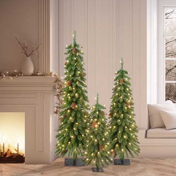 Puleo International Pre-Lit Christmas Alpine Trees - Set of 3