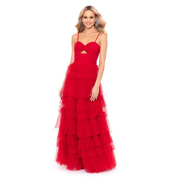Juniors Blondie Nites Tiered Mesh Key Hole A-Line Dress - image 