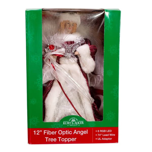 Kurt S. Adler 12in. Burgundy Angel Tree Topper with LED Lights