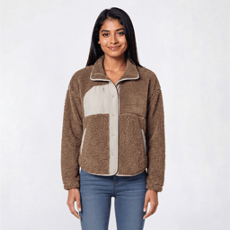 Juniors Pink Rose Sherpa Snap Front Zip Pocket Jacket