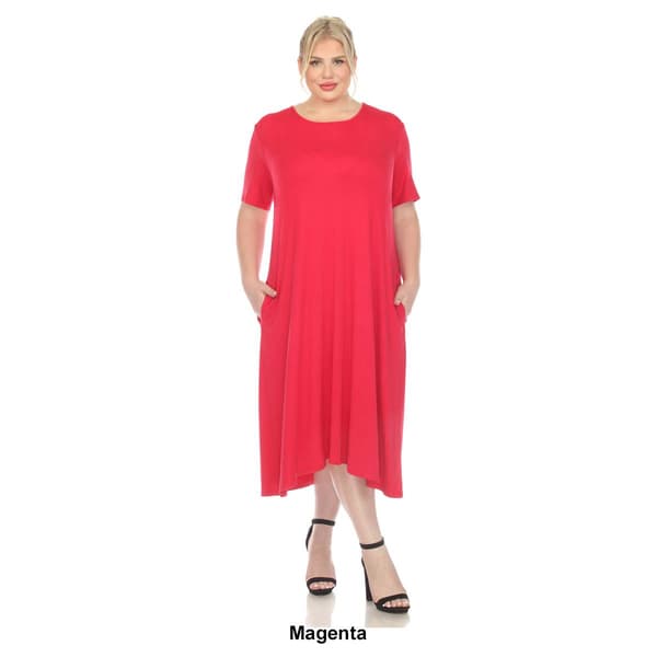 Plus Size White Mark Short Sleeve Pocket Swing Midi Dress