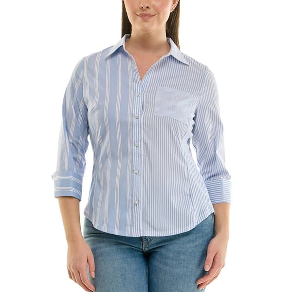 Womens Zac & Rachel 3 Quarter Sleeve Mixed Stripe Button Dowm - image 