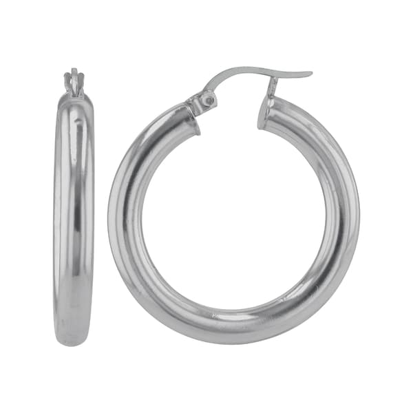 Polished Sterling Silver Round Hoop Earrings - image 