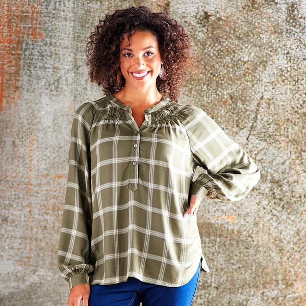 Plus Size Erika Ellie Long Sleeve Smocked Blouse - image 