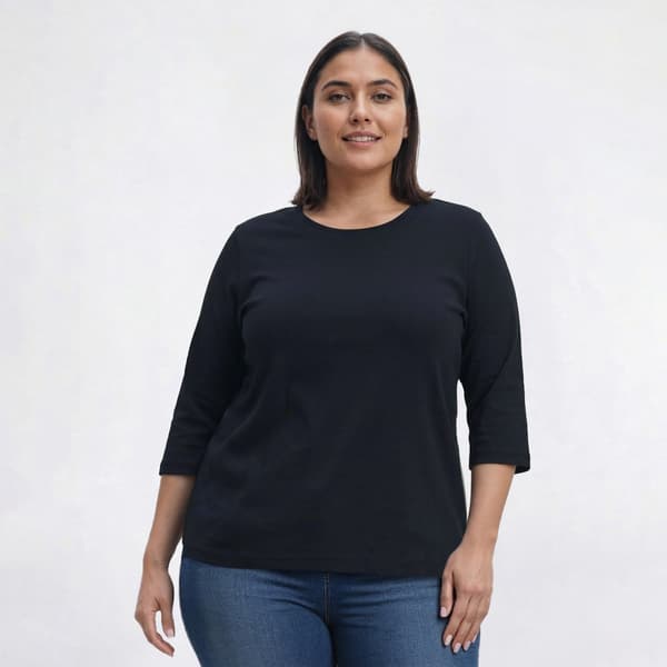 Plus Size Hasting & Smith 3/4 Sleeve Solid Round Neck Tee
