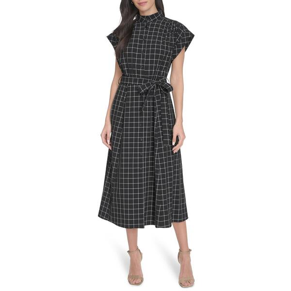 Womens Calvin Klein Short Sleeve Commuter Windowpane Shirtdress - image 