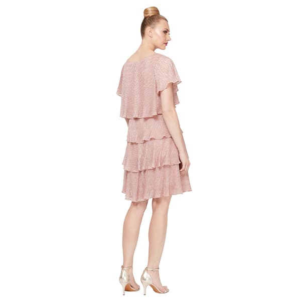 Womens SLNY Short Sleeve Tiered Shimmer Fit & Flare Borde Dress