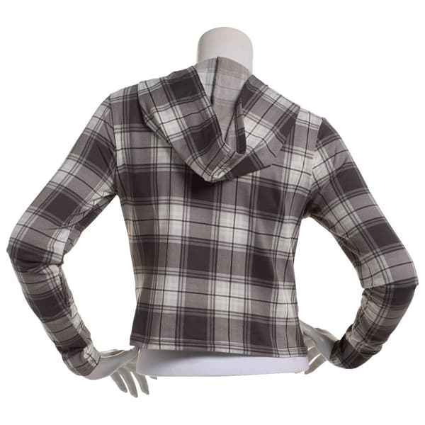 Juniors No Comment Fleece Lined Plaid Zip Up Hoodie