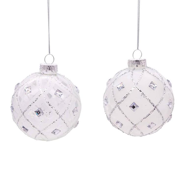 Kurt Adler 6pc. Jeweled Clear Feather White Ball Ornaments Set