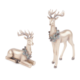 Melrose Metallic Deer with Wreath Figurine - Set of 2