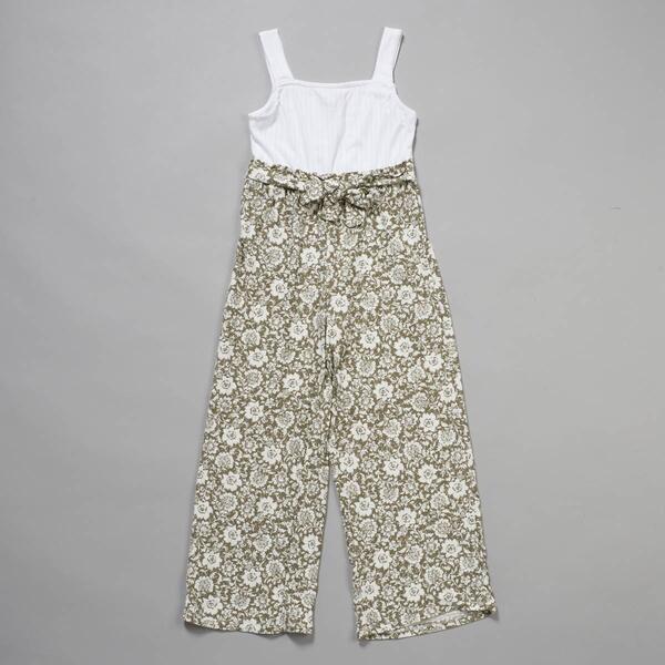Girls &#40;7-16&#41; No Comment Paperbag Floral Jumpsuit w/Solid Rib Top - image 
