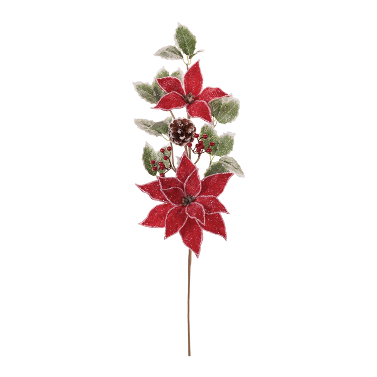 Melrose Poinsettia Floral & Holly Spray - Set of 2
