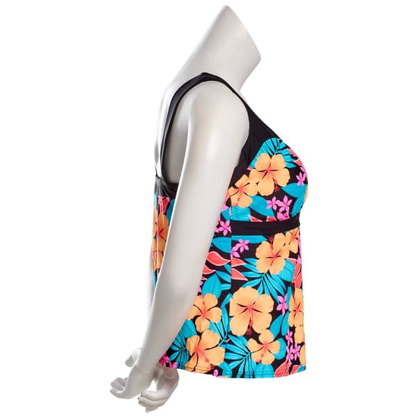 Plus Size ZeroXposur Aloha Peasant Tropical Tankini Swim Top