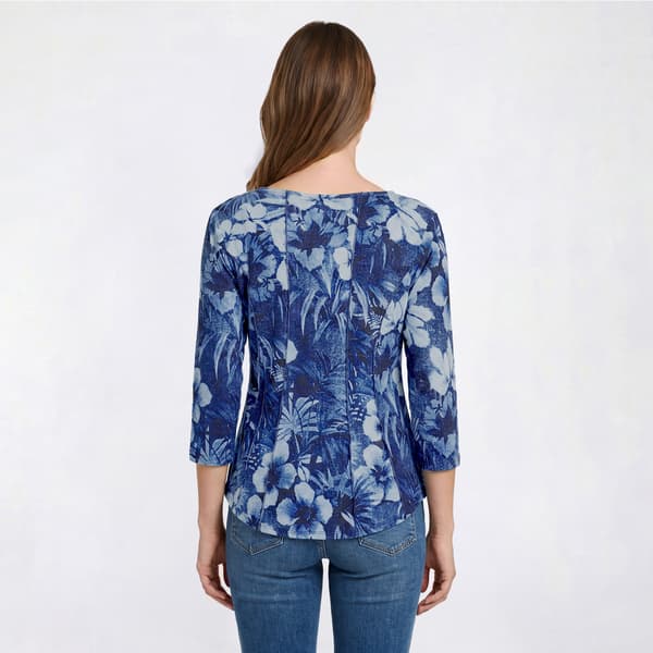 Womens Cocomo 3/4 Sleeve Denim Floral Seam Blouse