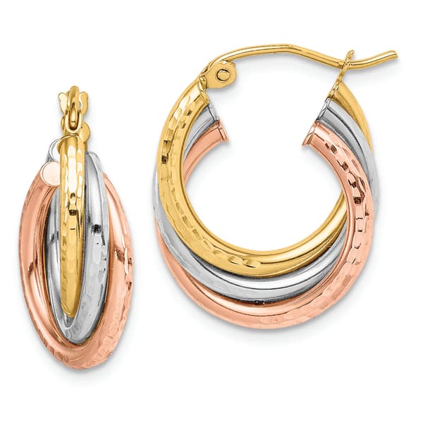 Gold Classics(tm) 10kt. Tri-color Diamond-cut Triple Hoop Earrings - image 