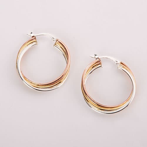 Ellen Tracy Tri-Color Sterling Silver Hoop Earrings