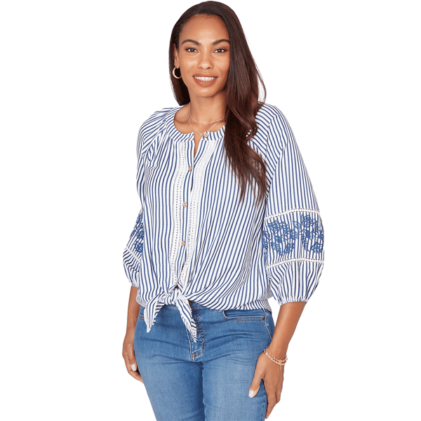Womens Ruby Rd. French Riviera Seersucker Tie Front Blouse