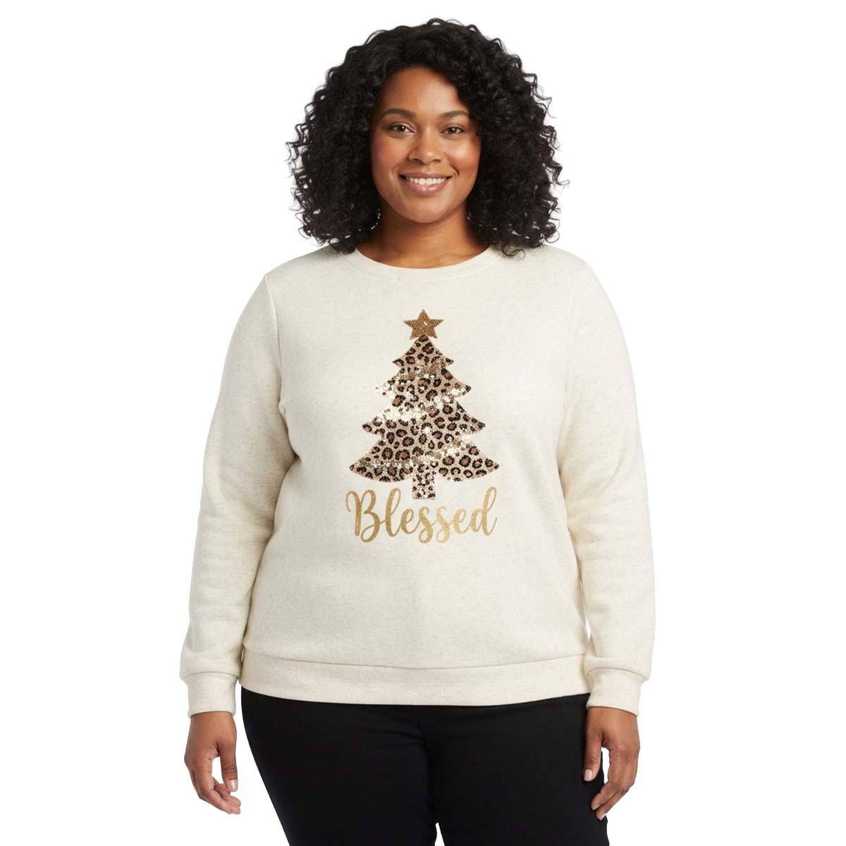 Plus Size Tru Self Long Sleeve Crewneck Drop Shoulder Tree Sweat