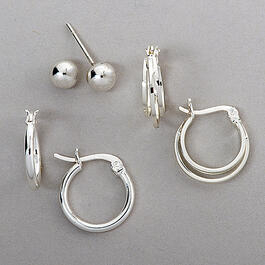 Sterling Silver 3pr. Ball & 2 Hoop Earrings
