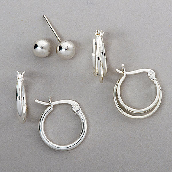 Sterling Silver 3pr. Ball & 2 Hoop Earrings - image 